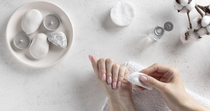 hands of a woman using gentle nail care products